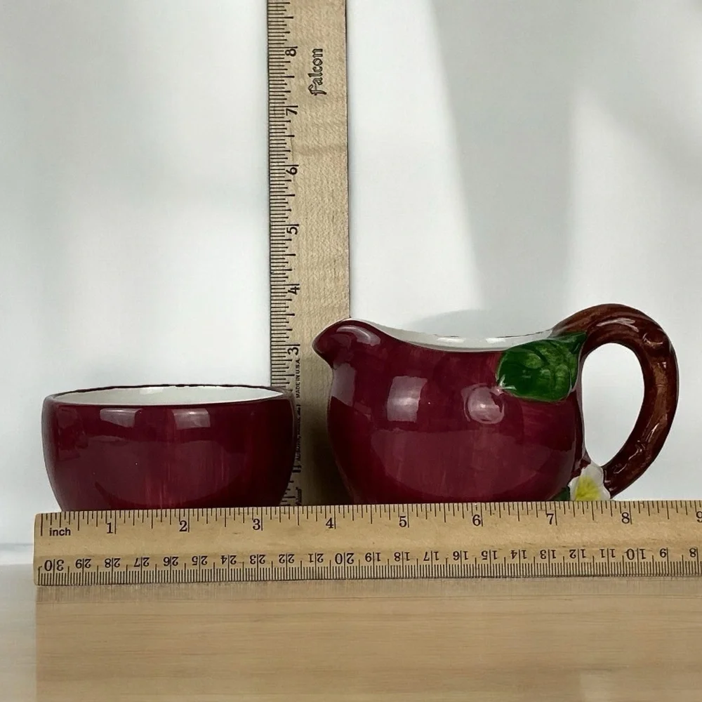 Vintage Hand Painted Apple Distinctive Design MR Ceramic Creamer Sugar Bowl Set